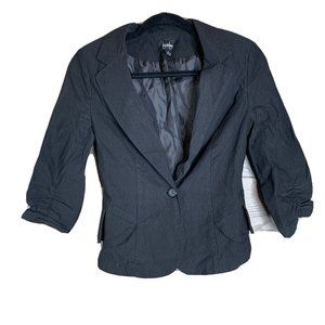 by and by Womens Size M Black 3/4 Sleeve One Button Fitted Jacket Fluted Waist